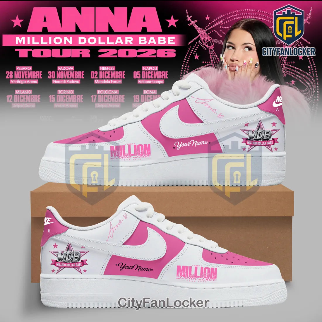 Anna Million Dollar Babe Tour 2026 Custom Air Force 1 Sneakers