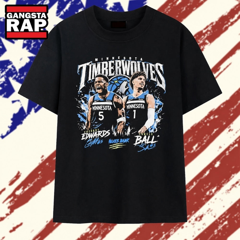 Anthony Edwards and LaMelo Ball Minnesota Timberwolves Wolves Back Signature T Shirt