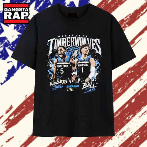 Anthony Edwards and LaMelo Ball Minnesota Timberwolves Wolves Back Signature T Shirt