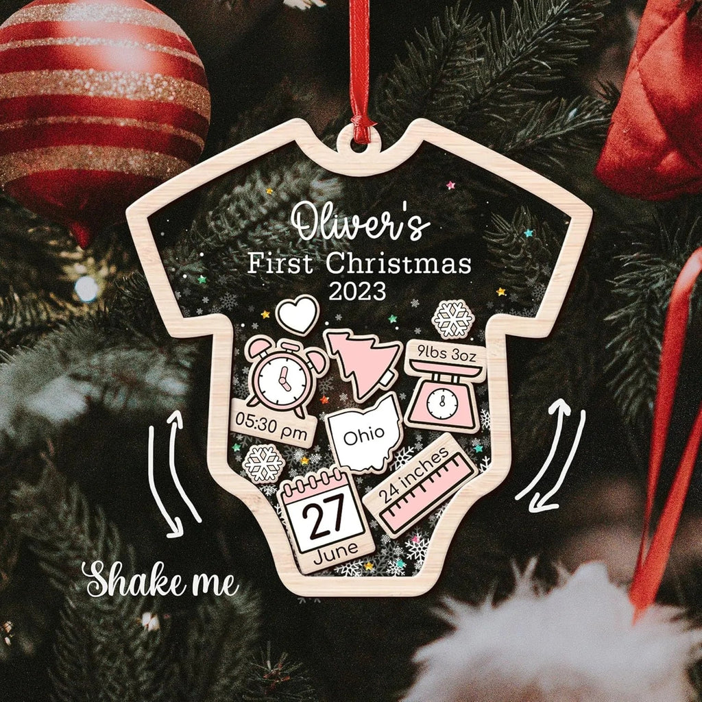 Custom Baby’s First Christmas 2025 - Personalized Shaker Ornament - Customized Baby Name, New 1st Baby Gift, Baby Keepsake, 4D Shake Babies Ornament