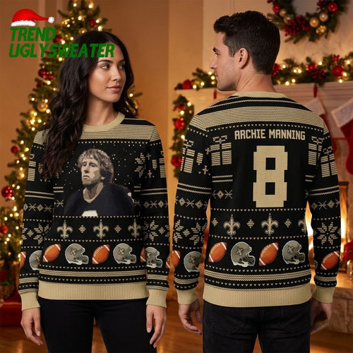 Archie Manning 8 New Orleans Saints Football Ugly Christmas Sweater