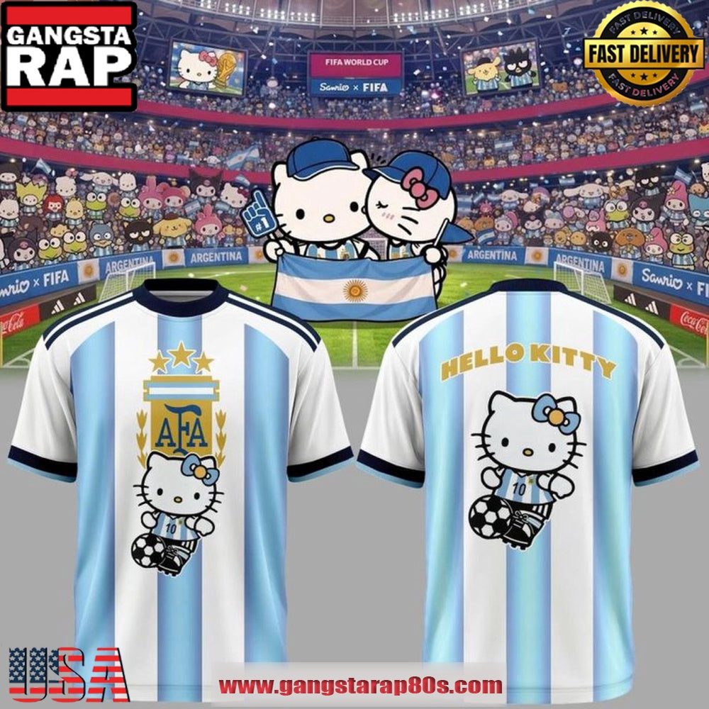 Argentina National Soccer FIFA World Cup 2026 Hello Kitty Collaboration T Shirt