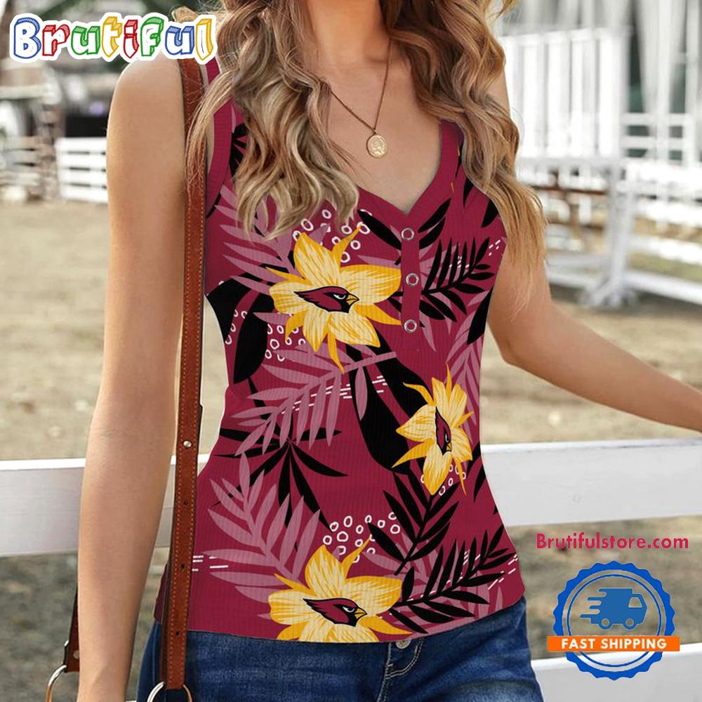 Arizona Cardinals Hibiscus Pattern Women’s V-Neck Ribbed Tank Top