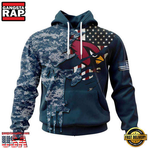 NFL Arizona Cardinals Navy Camo Veteran All Over Print Hoodie