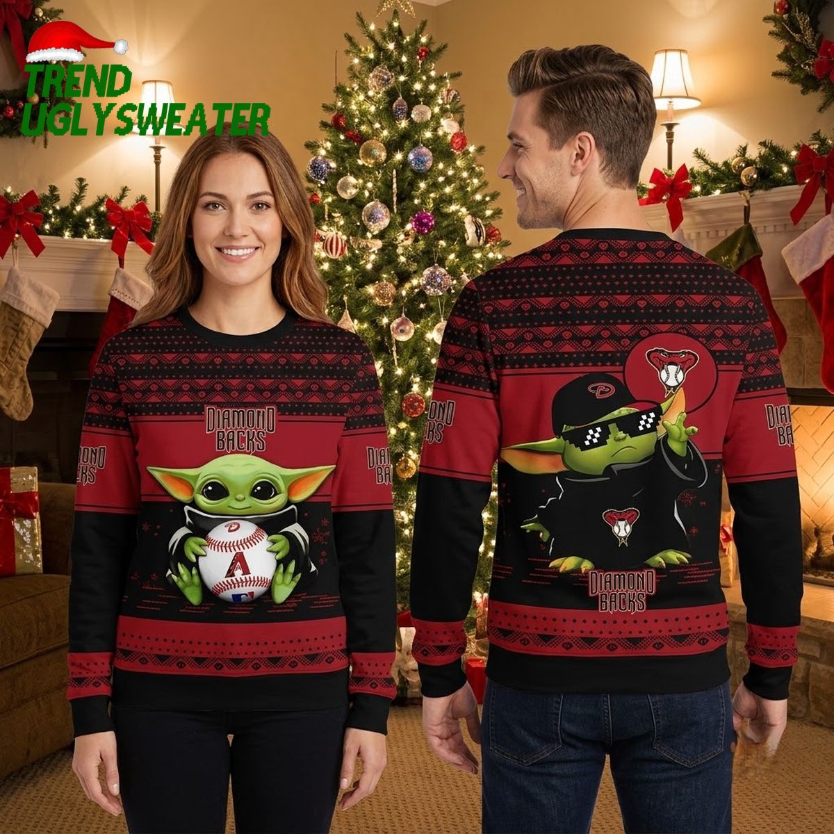 Arizona Diamondbacks Baby Yoda Holding Baseball Ugly Christmas Sweater