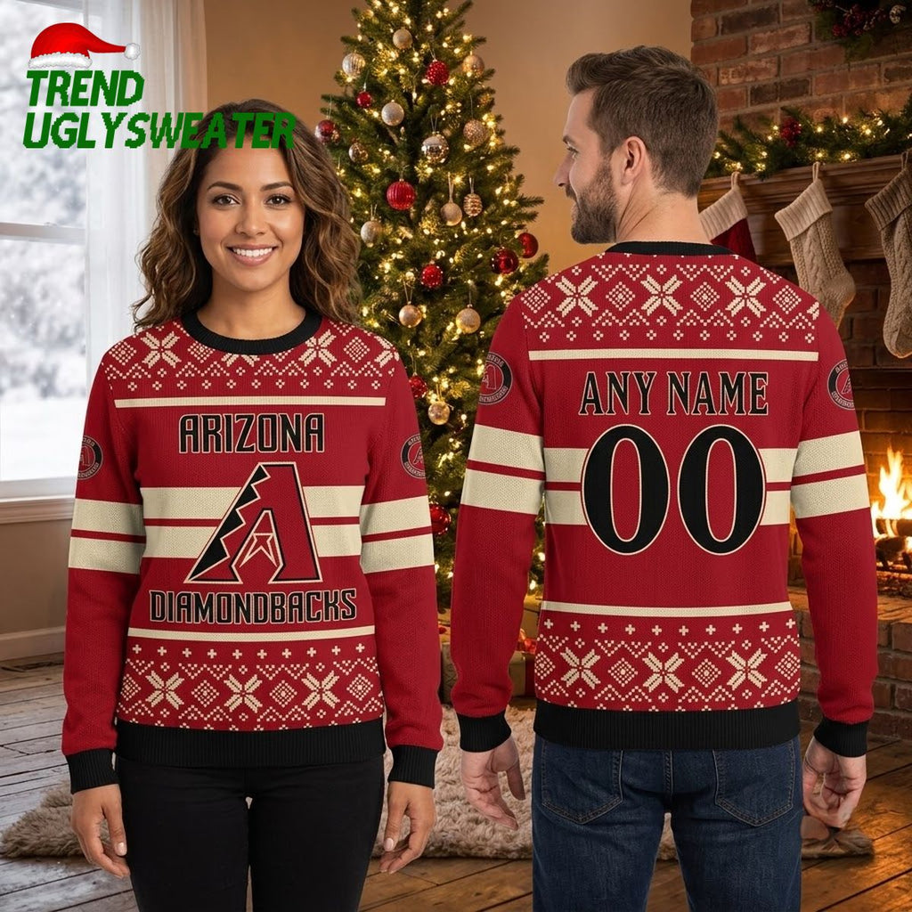 Arizona Diamondbacks Custom Name And Number Ugly Christmas Sweater