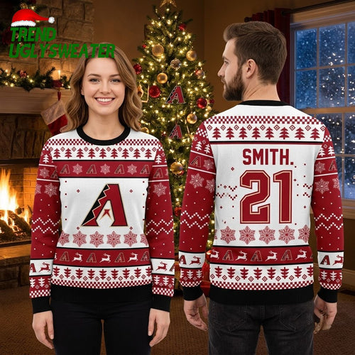 Arizona Diamondbacks Logo Custom Name And Number Ugly Christmas Sweater