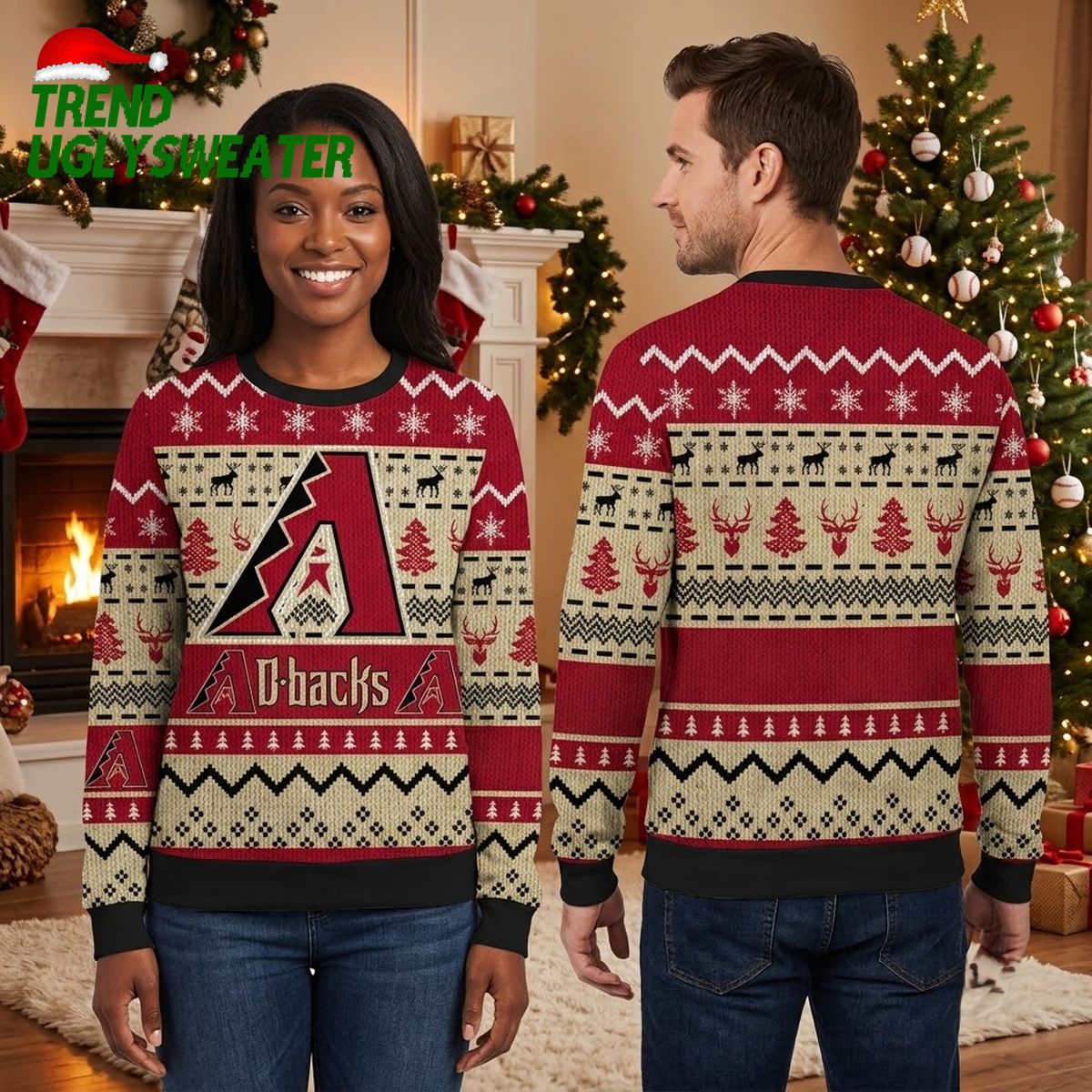 Arizona Diamondbacks Logo Reindeer And Snowflake Pattern Ugly Christmas Sweater