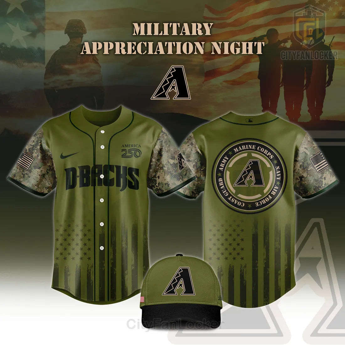 Arizona Diamondbacks Military Appreciation 2026 America 250 Baseball Jersey
