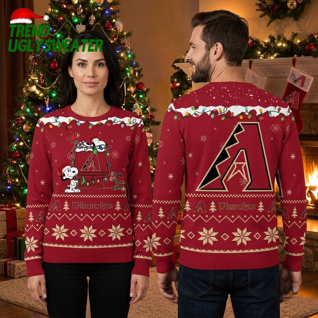 Arizona Diamondbacks Snoopy Christmas Lights Ugly Christmas Sweater