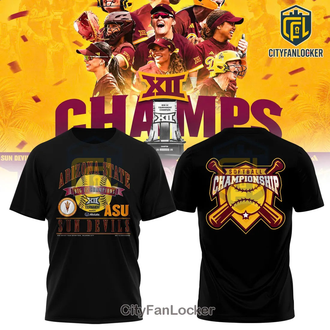 Arizona State Sun Devils 2026 Big 12 Softball Champions Hoodie