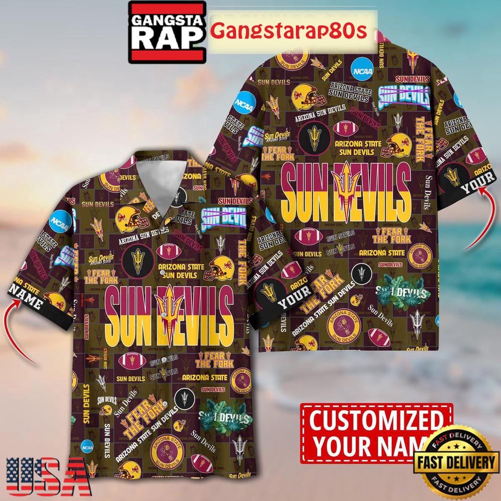 Arizona State Sun Devils Solgan Fear The Fork True Fan Spirit Custom Name Aloha Hawaiian Shirt