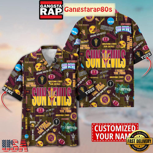 Arizona State Sun Devils Solgan Fear The Fork True Fan Spirit Custom Name Aloha Hawaiian Shirt