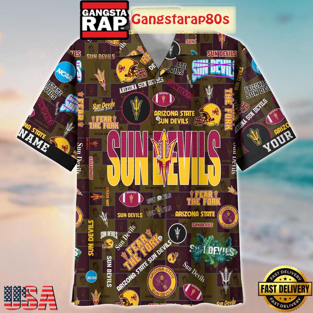 Arizona State Sun Devils Solgan Fear The Fork True Fan Spirit Custom Name Aloha Hawaiian Shirt