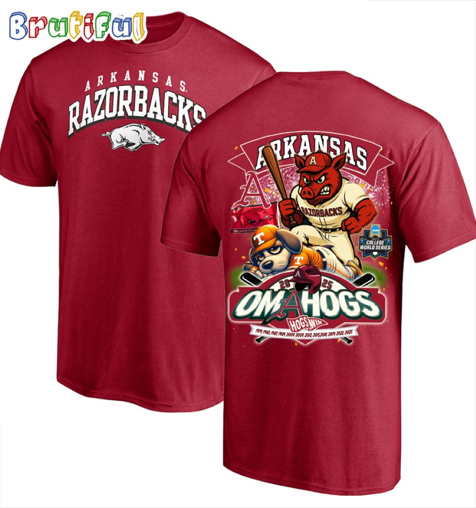 Arkansas Razorback 2025 NCAA College World Series Omahogs Win Limited T Shirt (New size)