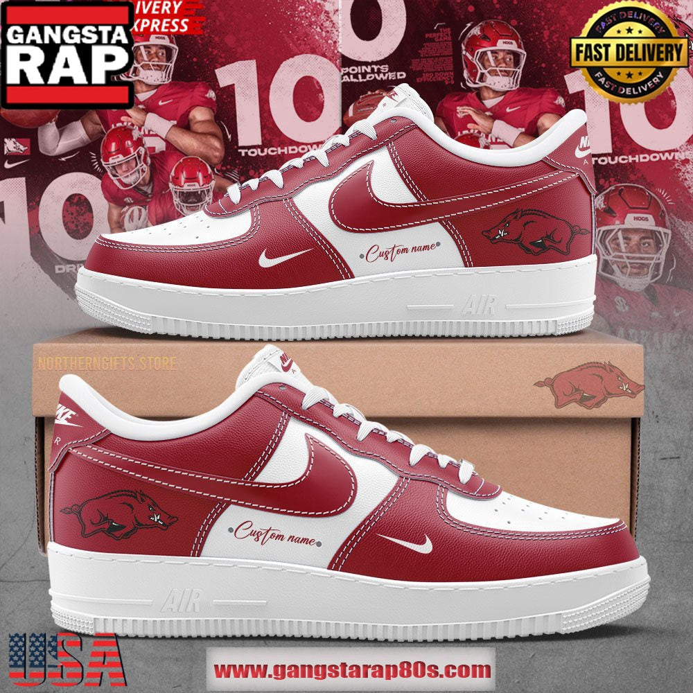 Arkansas Razorbacks Football 2025 Air Force 1 Sneakers Shoes