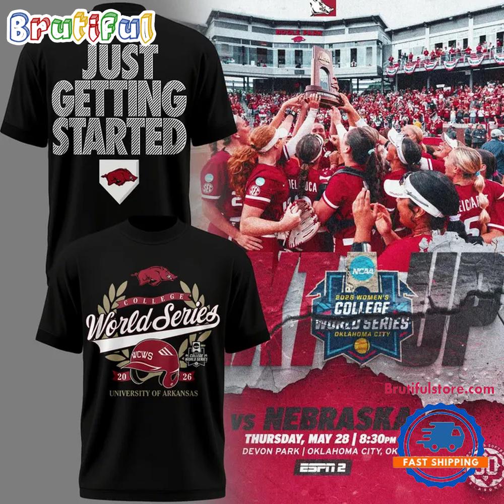 Arkansas Razorbacks Softball 2026 College World Series Helmet Design 3D Shirt