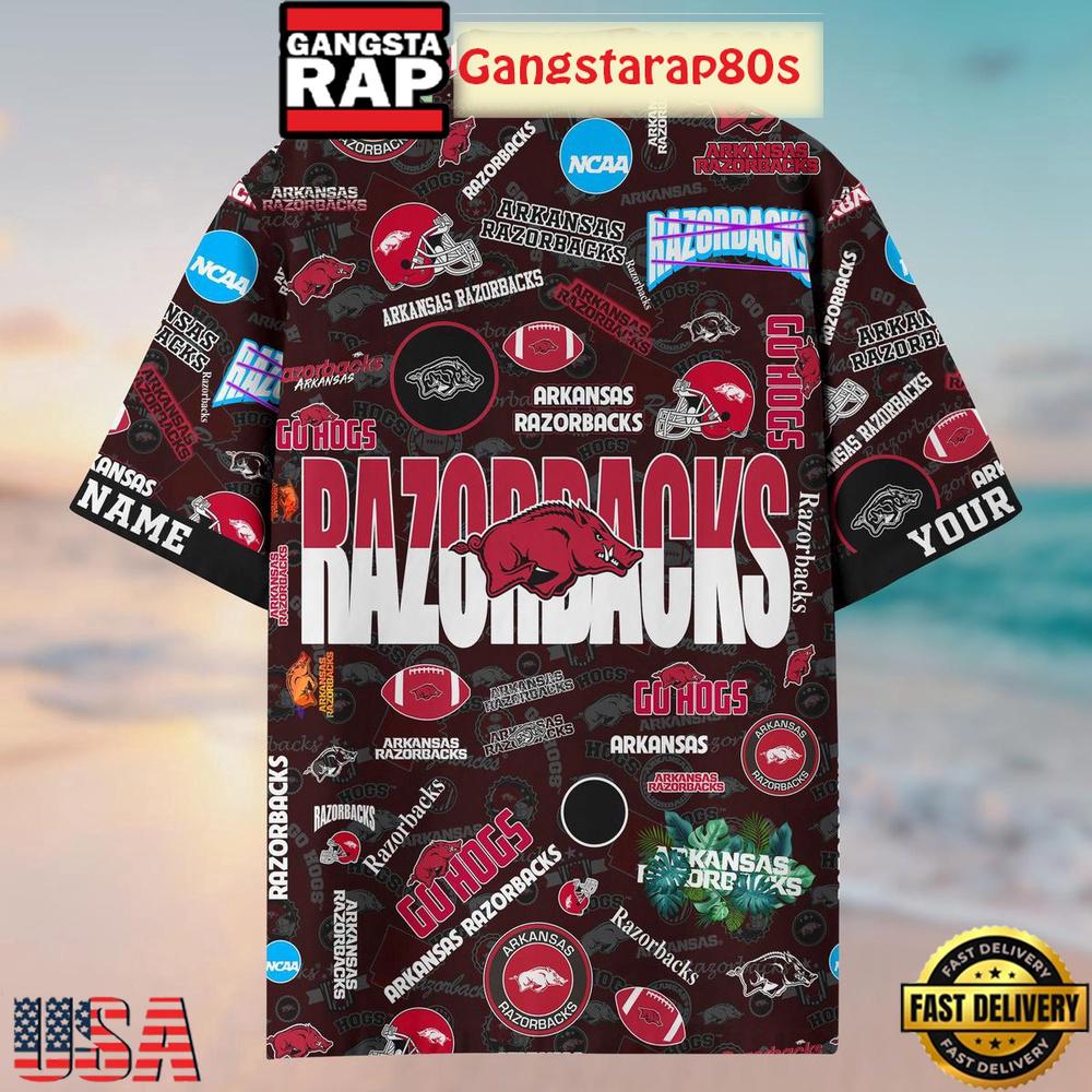 Arkansas Razorbacks Solgan Go Hogs True Fan Spirit Custom Name Aloha Hawaiian Shirt
