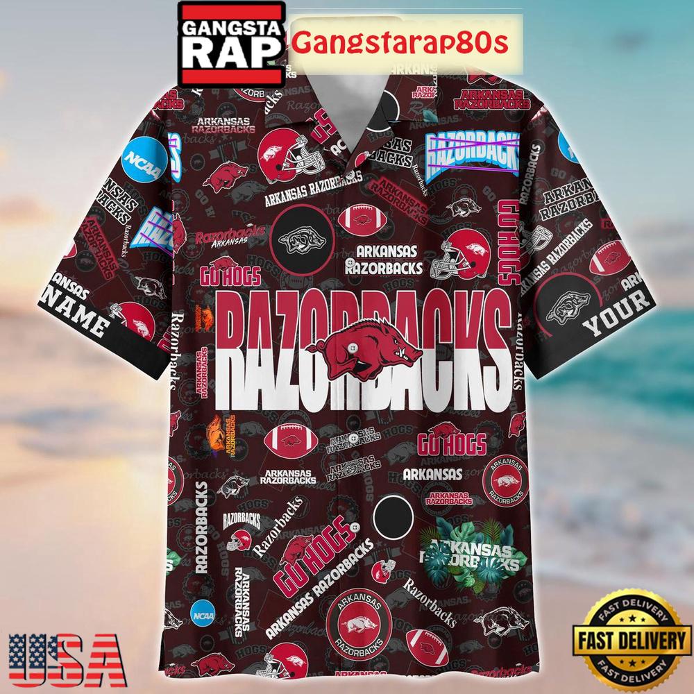Arkansas Razorbacks Solgan Go Hogs True Fan Spirit Custom Name Aloha Hawaiian Shirt