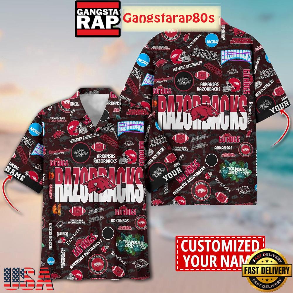 Arkansas Razorbacks Solgan Go Hogs True Fan Spirit Custom Name Aloha Hawaiian Shirt