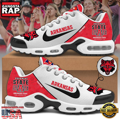 NCAA Custom Name Arkansas State Red Wolves Football Mascot Symbol Air Max Plus Shoes Running Sneakers