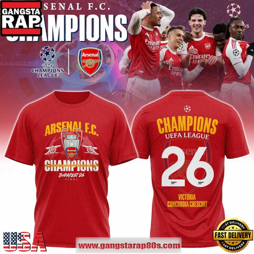 Arsenal FC Champions UEFA League 2026 Kings of Europe T Shirt