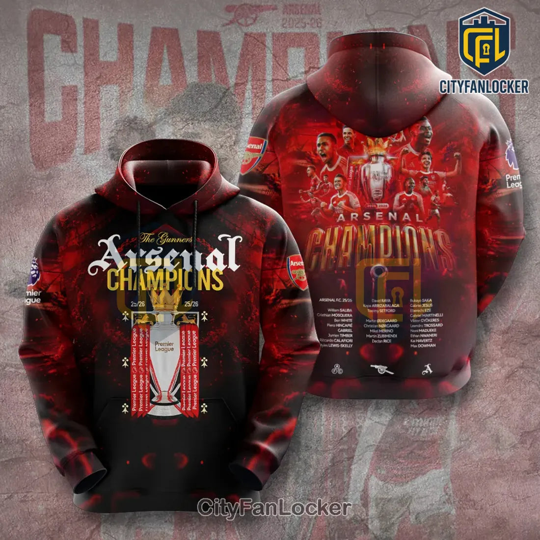 Arsenal FC Premier League Champions 2025-26 Hoodie