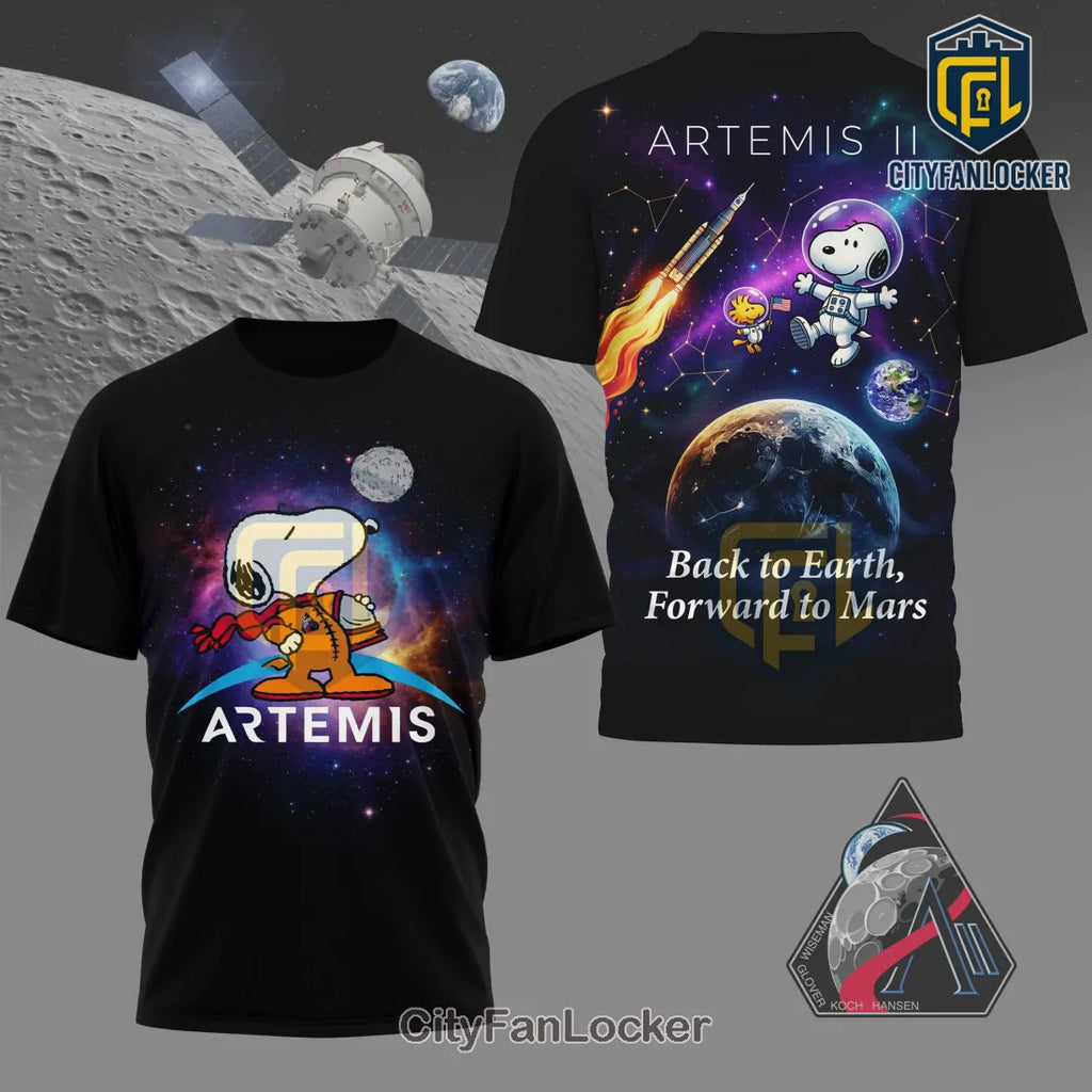 Artemis II Snoopy Astronaut & Woodstock NASA Moon to Mars T-Shirt