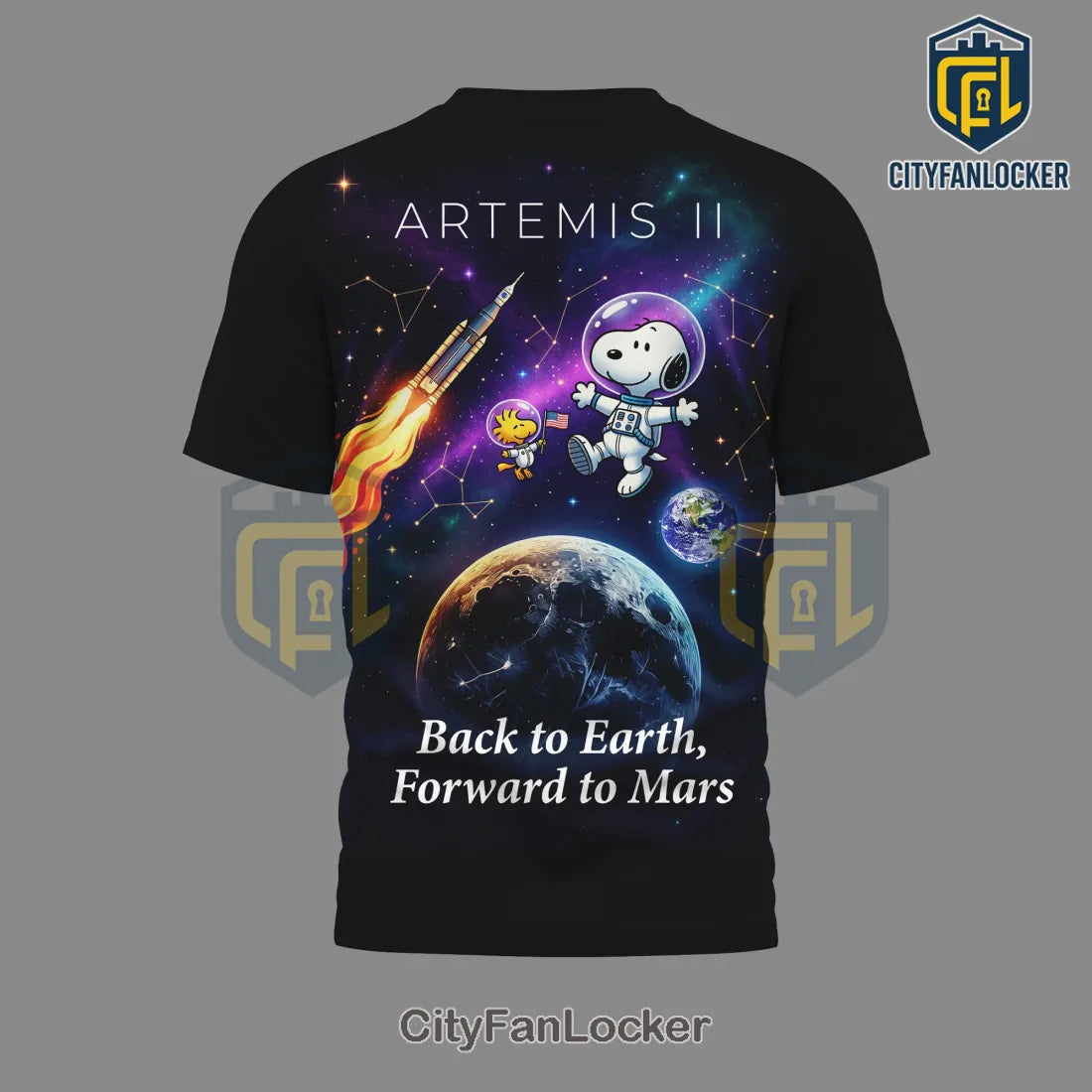 Artemis II Snoopy Astronaut & Woodstock NASA Moon to Mars T-Shirt