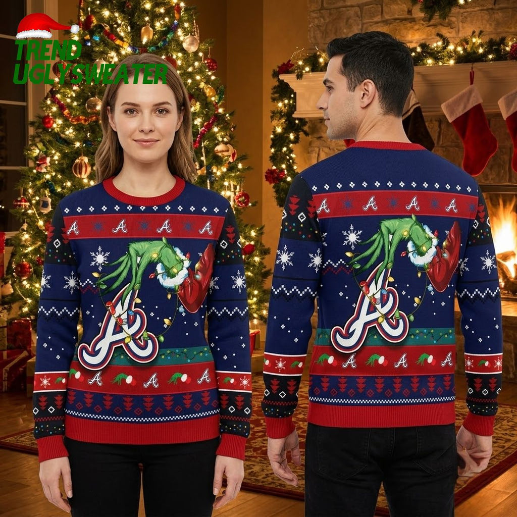 Atlanta Braves Grinch And Logo Ugly Christmas Sweater