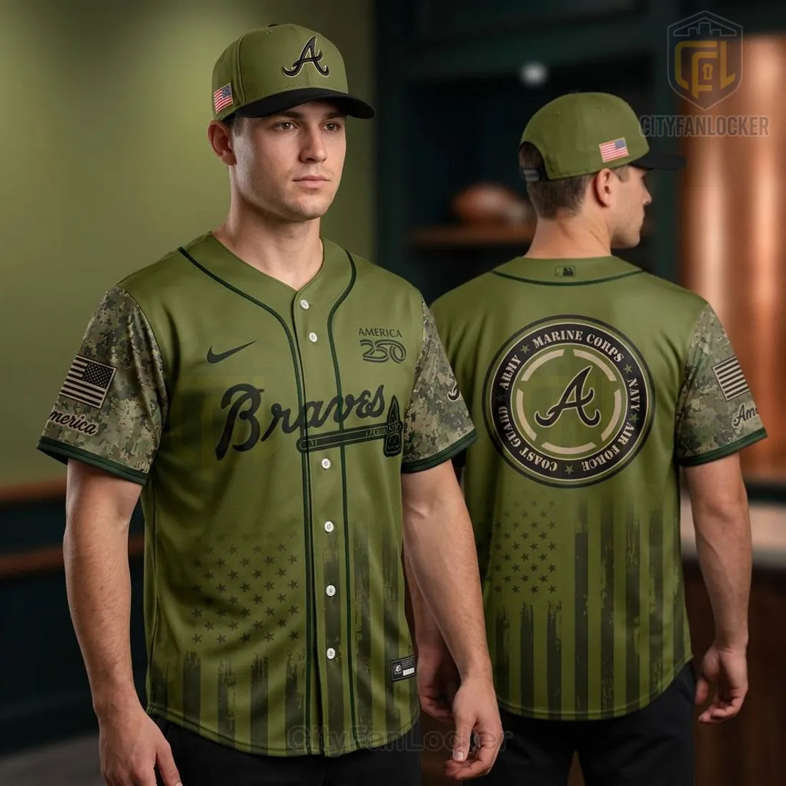Atlanta Braves Military Appreciation 2026 America 250 Camo Baseball Jersey