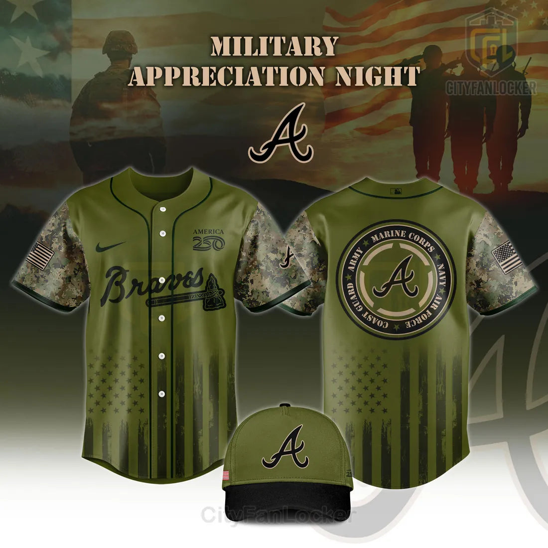 Atlanta Braves Military Appreciation 2026 America 250 Camo Baseball Jersey