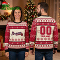 Atlanta Braves Reindeer Pattern Custom Name And Number Ugly Christmas Sweater