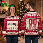Atlanta Braves Reindeer Pattern Custom Name And Number Ugly Christmas Sweater