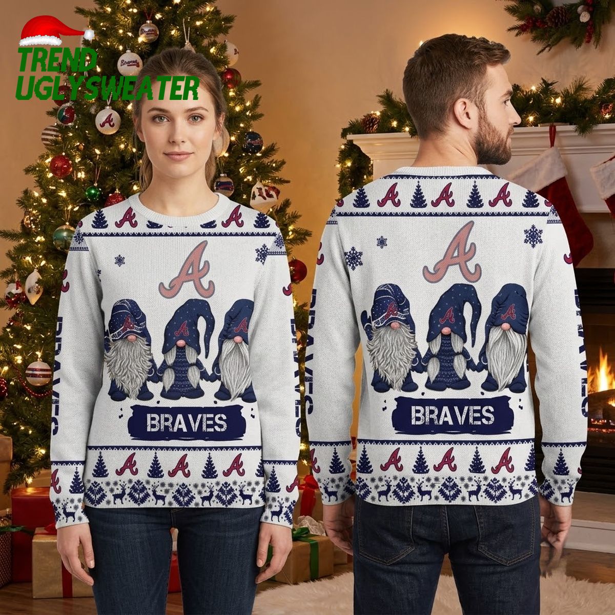 Atlanta Braves Three Gnomes Ugly Christmas Sweater