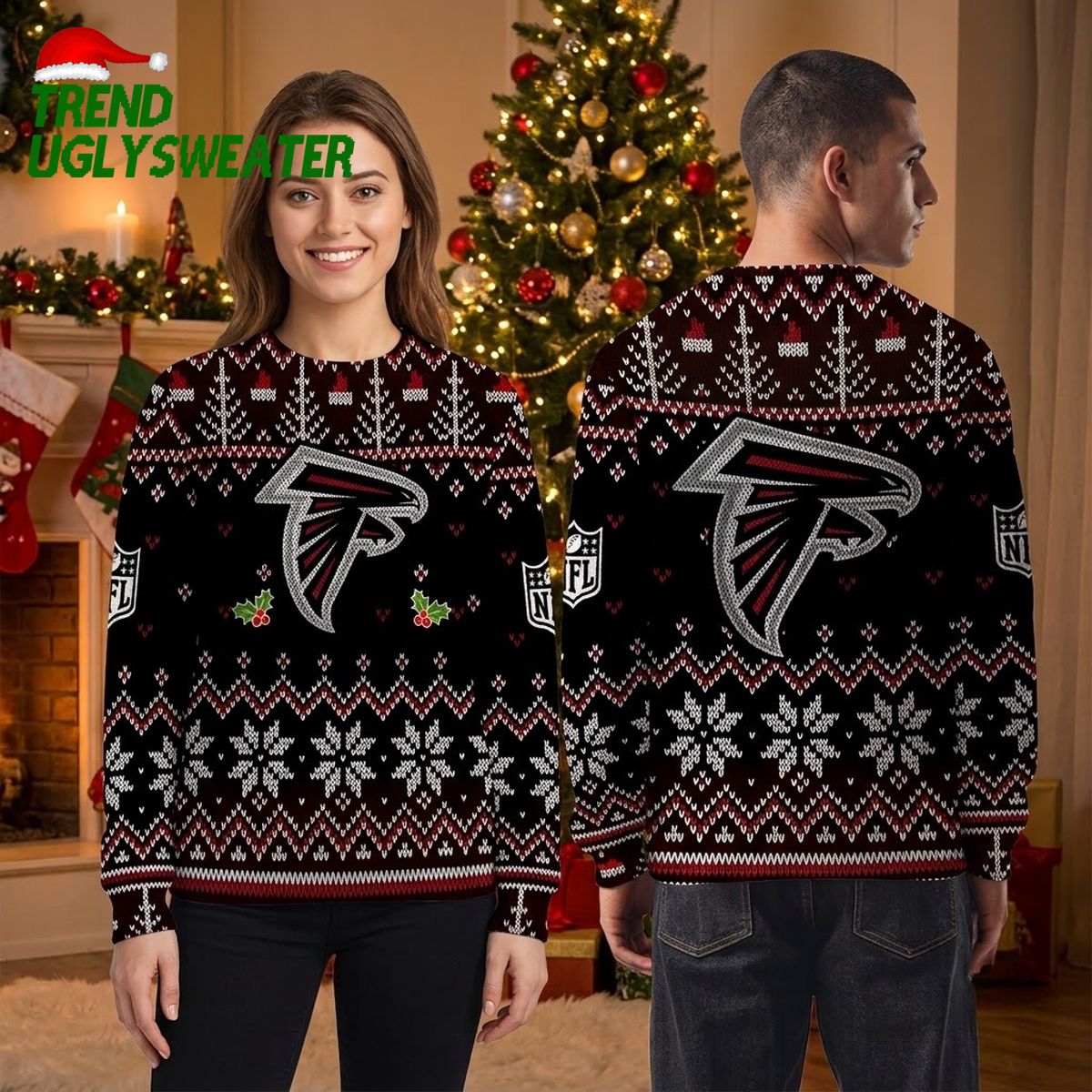 Atlanta Falcons Custom Name Snowflake Ugly Christmas Sweater