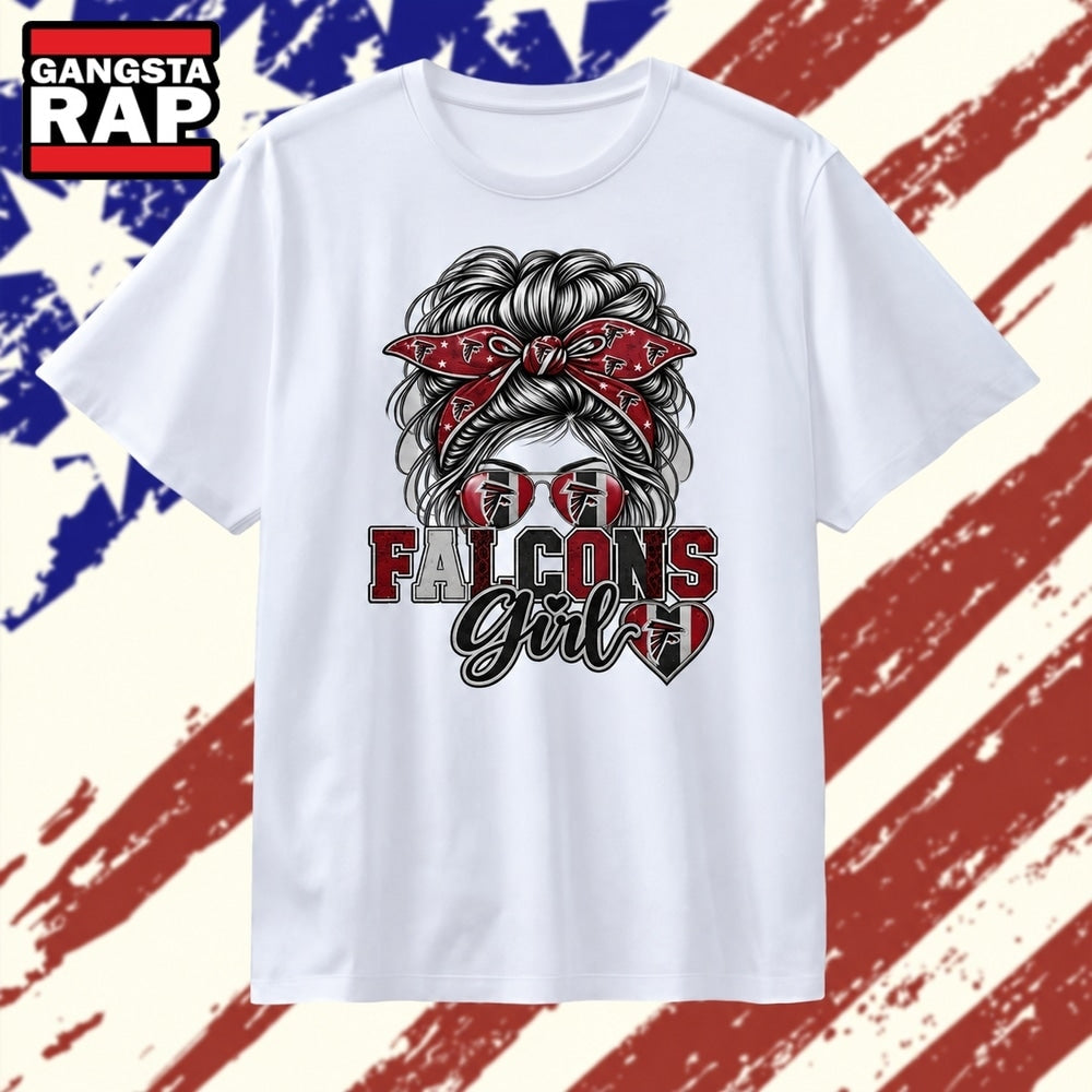 Atlanta Falcons Girl Messy Bun Sunglasses T Shirt