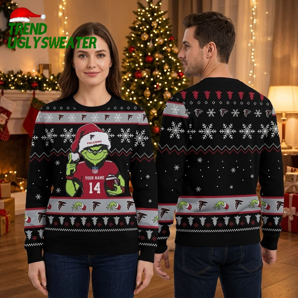Atlanta Falcons Grinch Custom Name Football Ugly Christmas Sweater
