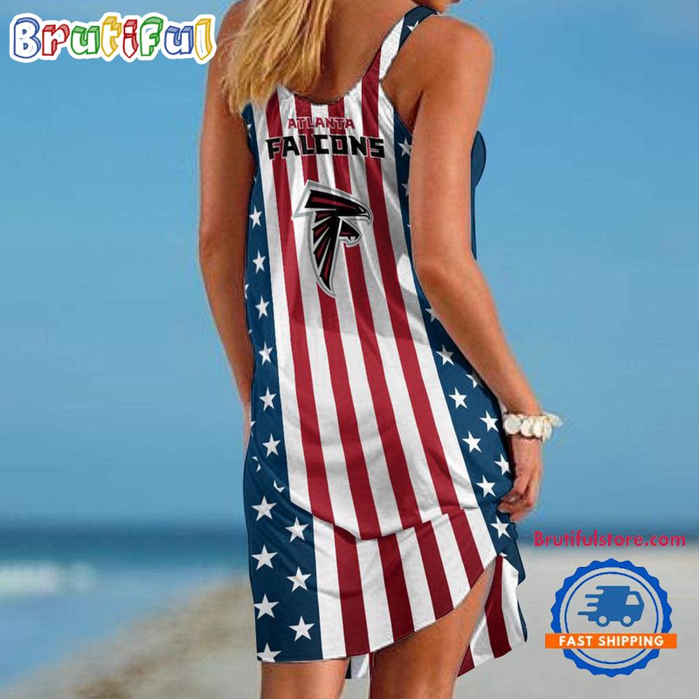 Atlanta Falcons In My Veins USA In My Heart Independence Day Women’s Summer Beach Sling Dress