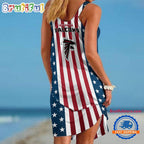 Atlanta Falcons In My Veins USA In My Heart Independence Day Women’s Summer Beach Sling Dress