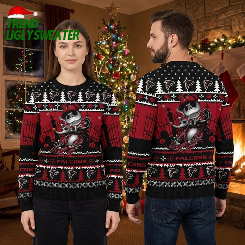 Atlanta Falcons Jack Skellington Nightmare Before Christmas Ugly Christmas Sweater