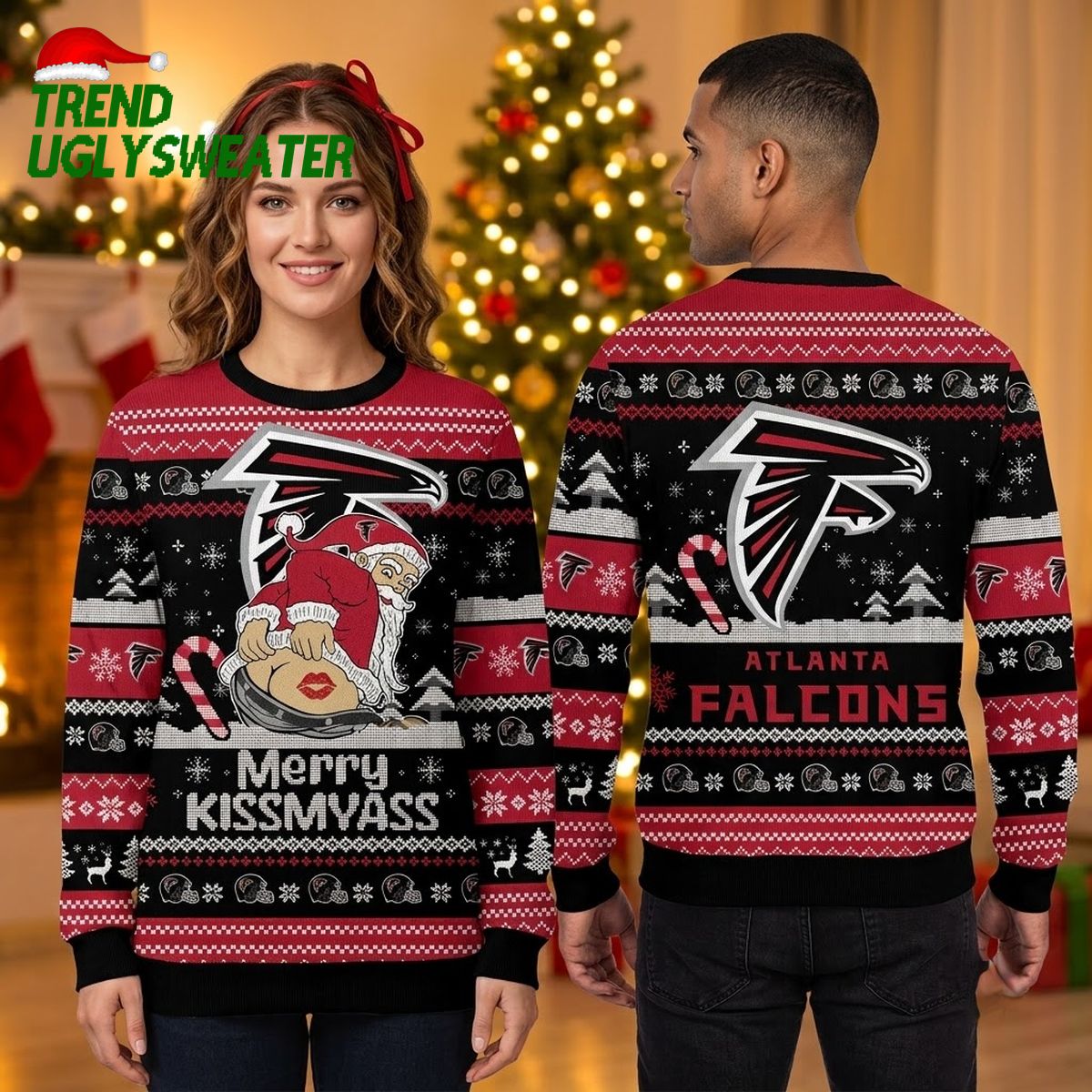 Atlanta Falcons Merry Kiss My Ass Santa Ugly Christmas Sweater