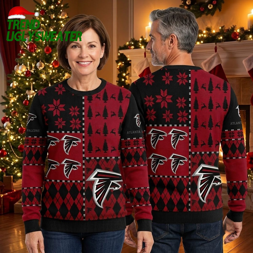 Atlanta Falcons Patchwork Snowflake Reindeer Ugly Christmas Sweater