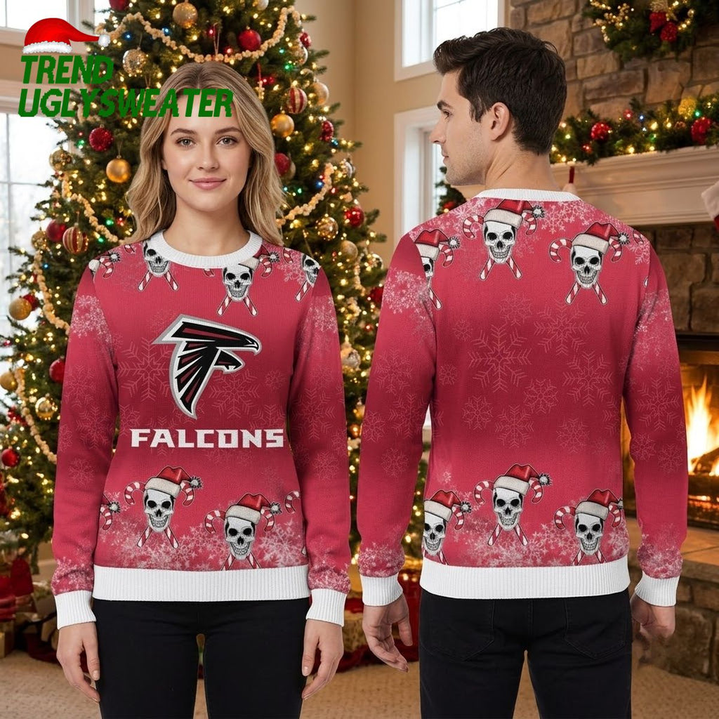 Atlanta Falcons Skull Santa Hats Snowflakes Ugly Christmas Sweater