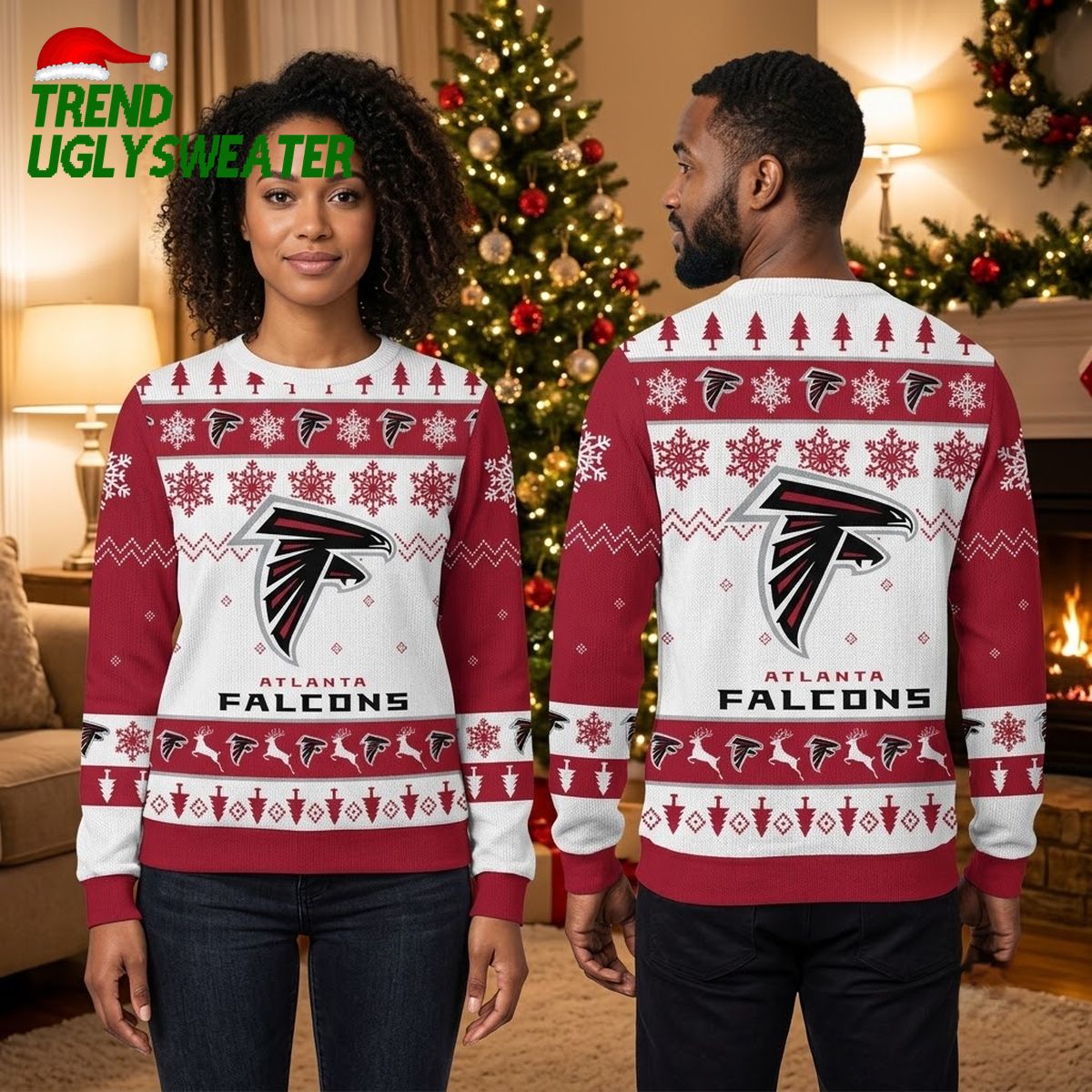 Atlanta Falcons Snowflakes And Reindeer Ugly Christmas Sweater