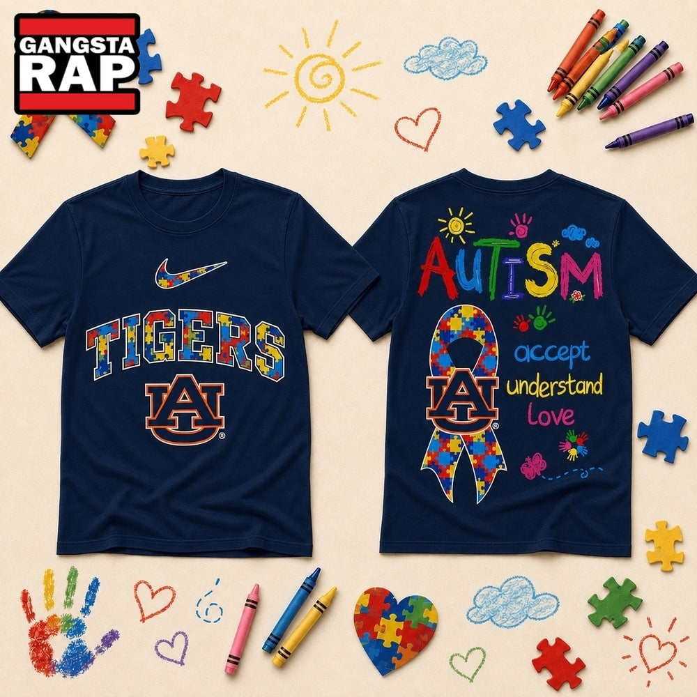 Auburn Tigers NCAA Autism Awareness Puzzle Ribbon T Shirt