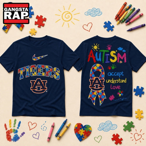 Auburn Tigers NCAA Autism Awareness Puzzle Ribbon T Shirt