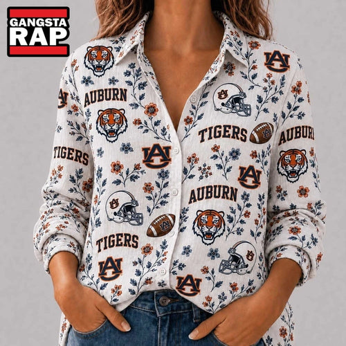 Auburn Tigers NCAA College Spirit Blossoms Women Casual Shirt