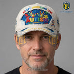 Autism Acceptance Puzzle Hands Distressed Light It Up Blue Baseball Cap