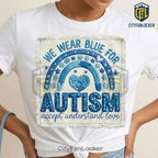 Autism Awareness Blue Puzzle Rainbow Sequin Patch Graphic T-Shirt